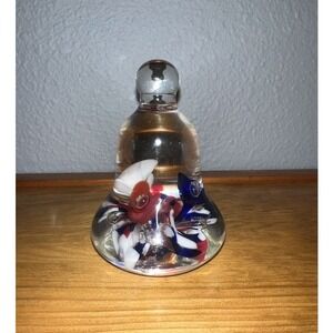 Joe Rice 2001 Signed Art Glass Bell Paperweight Red White Blue Swirl Patriotic